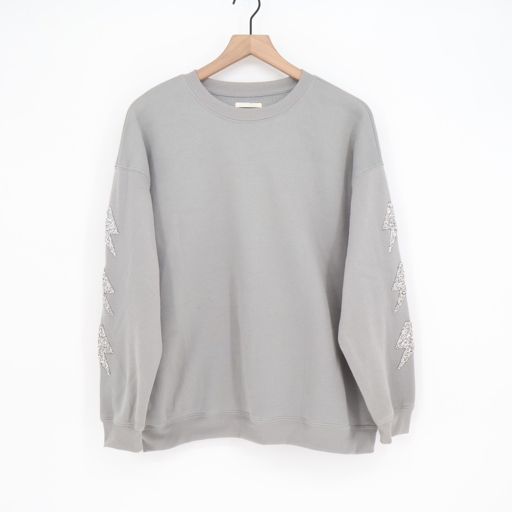 No Comment Sweatshirt Womens M Gray Glitter Lightning Bolt Excellent